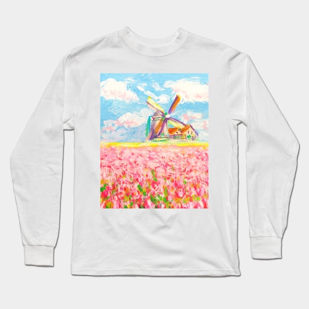 DUTCH BLUE DELFT  - colourful dutch windmills Long Sleeve T-Shirt by chandelier2137